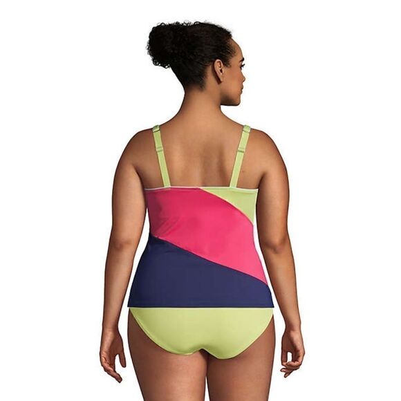 New Land’s End Plus Size square neck navy lemon lime mix colorsTankini Size 16 - Picture 3 of 5